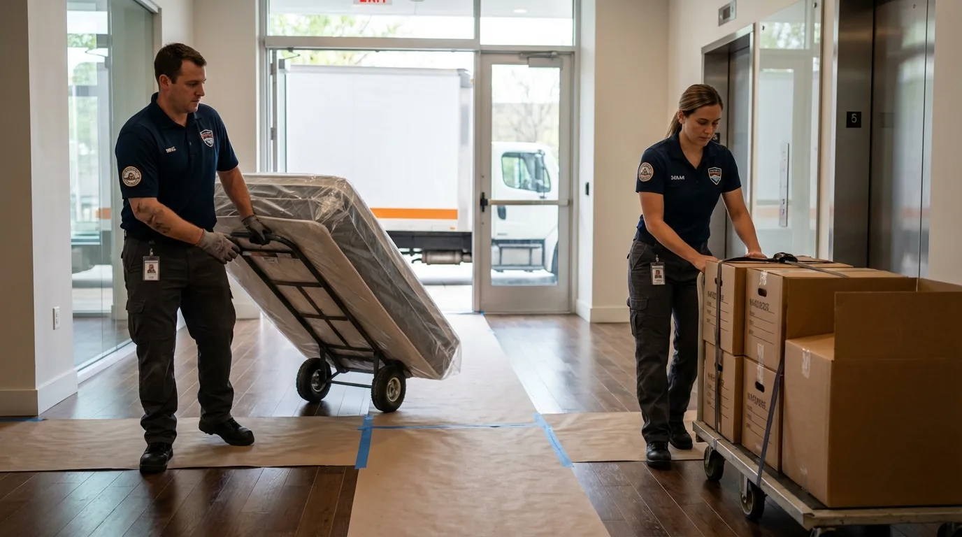 Professional apartment movers loading elevator in Eloy, AZ